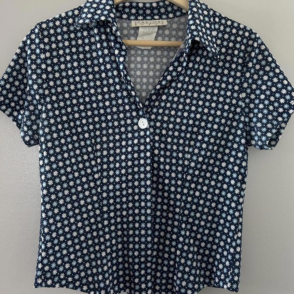Charlotte Russe blue floral button up shirt Size M